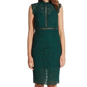 Bardot Lace Dress Green Cotton Midi Career Business Woman Office Interview Knee
